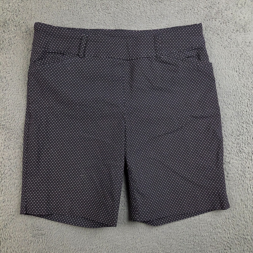 Hilary Radley Pull On Shorts Women's Large Burmuda Black White Polka Dot Stretch